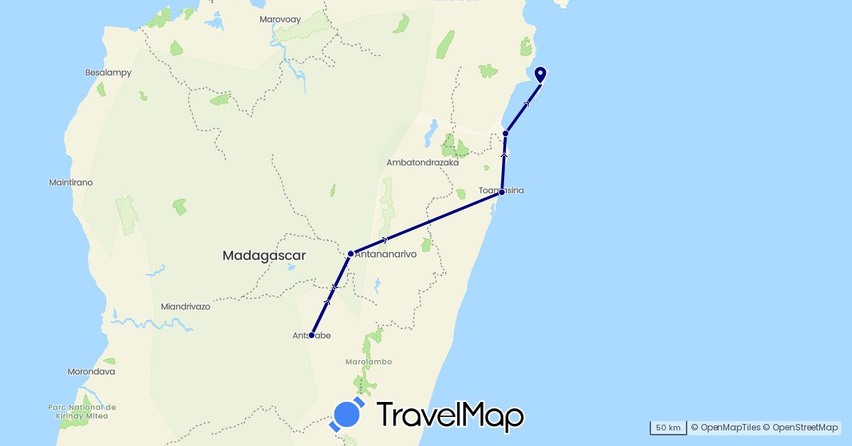 TravelMap itinerary: driving in Madagascar (Africa)